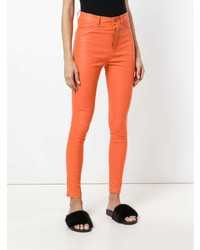 Оранжевые кожаные узкие брюки от Manokhi