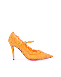 Оранжевые кружевные туфли от Gucci