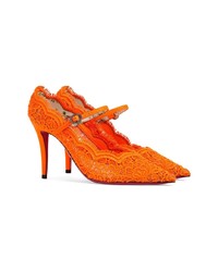 Оранжевые кружевные туфли от Gucci