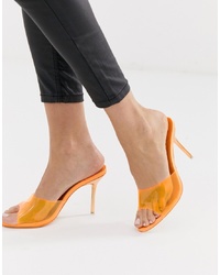 Оранжевые резиновые босоножки на каблуке