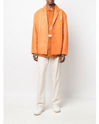 Мужской оранжевый кожаный пиджак от Jacquemus