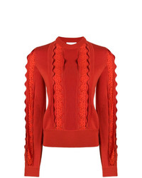 Женский оранжевый кружевной свитер с круглым вырезом от Chloé
