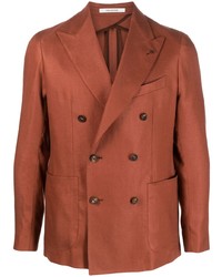 Оранжевый льняной двубортный пиджак