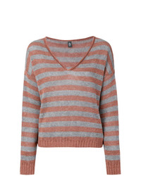 Женский оранжевый свитер с v-образным вырезом в горизонтальную полоску от Eleventy