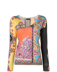 Оранжевый свитер с v-образным вырезом с "огурцами"