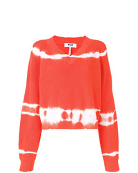 Оранжевый свитер с v-образным вырезом с принтом тай-дай