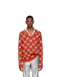 Мужской оранжевый свитер с v-образным вырезом с принтом от Gucci