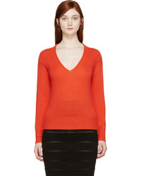 Женский оранжевый свитер с v-образным вырезом от Burberry