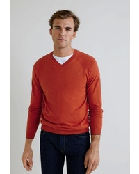Мужской оранжевый свитер с v-образным вырезом от Mango Man