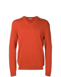 Мужской оранжевый свитер с v-образным вырезом от N.Peal