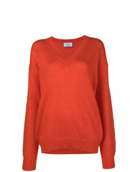 Женский оранжевый свитер с v-образным вырезом от Prada