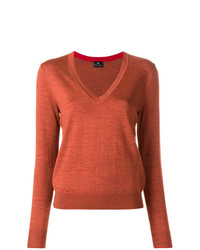 Женский оранжевый свитер с v-образным вырезом от Ps By Paul Smith