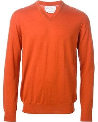 Мужской оранжевый свитер с v-образным вырезом от Salvatore Ferragamo
