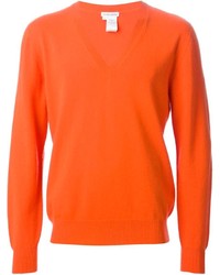 Мужской оранжевый свитер с v-образным вырезом от Tomas Maier