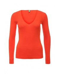 Женский оранжевый свитер с v-образным вырезом от United Colors of Benetton