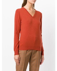 Женский оранжевый свитер с v-образным вырезом от N.Peal