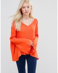 Женский оранжевый свитер с v-образным вырезом от Vila