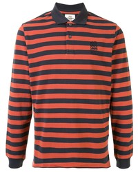 Оранжевый свитер с воротником поло в горизонтальную полоску