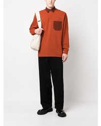 Мужской оранжевый свитер с воротником поло с вышивкой от Wood Wood