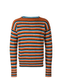 Оранжевый свитер с круглым вырезом в горизонтальную полоску