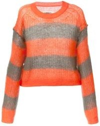 Женский оранжевый свитер с круглым вырезом в горизонтальную полоску от Maison Martin Margiela