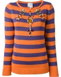 Женский оранжевый свитер с круглым вырезом в горизонтальную полоску от Stella Jean