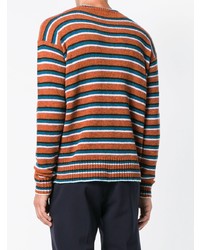 Мужской оранжевый свитер с круглым вырезом в горизонтальную полоску от Prada