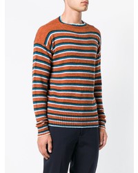 Мужской оранжевый свитер с круглым вырезом в горизонтальную полоску от Prada