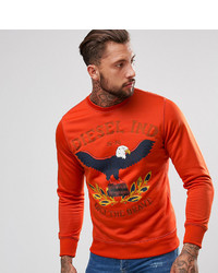 Мужской оранжевый свитер с круглым вырезом с принтом от Diesel