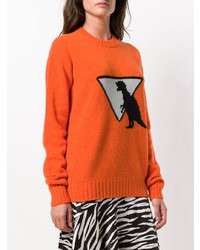 Женский оранжевый свитер с круглым вырезом с принтом от Prada