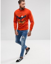 Мужской оранжевый свитер с круглым вырезом с принтом от Diesel