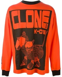 Мужской оранжевый свитер с круглым вырезом с принтом от Kokon To Zai