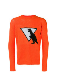Мужской оранжевый свитер с круглым вырезом с принтом от Prada