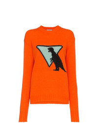 Женский оранжевый свитер с круглым вырезом с принтом от Prada