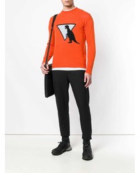 Мужской оранжевый свитер с круглым вырезом с принтом от Prada