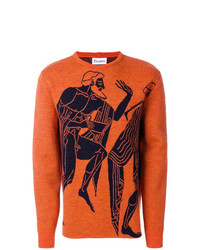 Мужской оранжевый свитер с круглым вырезом с принтом от Études