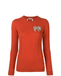 Женский оранжевый свитер с круглым вырезом с украшением от N°21