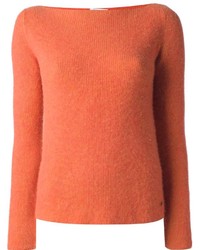 Женский оранжевый свитер с круглым вырезом от Chanel