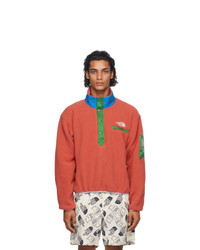 Оранжевый флисовый свитер с воротником на пуговицах