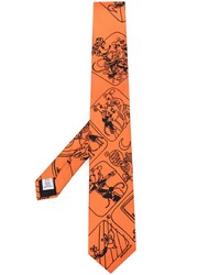 Мужской оранжевый шелковый галстук с принтом от Moschino