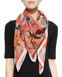 Оранжевый шелковый шарф с принтом