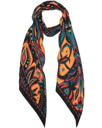 Женский оранжевый шелковый шарф с принтом