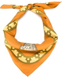 Женский оранжевый шелковый шарф с принтом