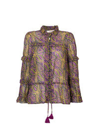 Пурпурная блузка с длинным рукавом с принтом