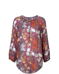 Пурпурная блузка с длинным рукавом с цветочным принтом от Raquel Allegra