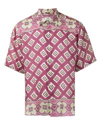 Мужская пурпурная льняная рубашка с коротким рукавом с принтом от Etro