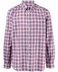 Мужская пурпурная рубашка с длинным рукавом в шотландскую клетку от Aspesi