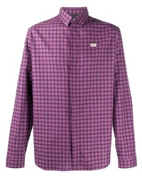 Мужская пурпурная рубашка с длинным рукавом в шотландскую клетку от Philipp Plein