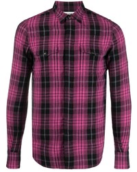 Мужская пурпурная рубашка с длинным рукавом в шотландскую клетку от Saint Laurent
