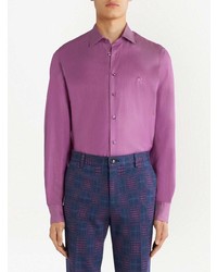 Мужская пурпурная рубашка с длинным рукавом с вышивкой от Etro